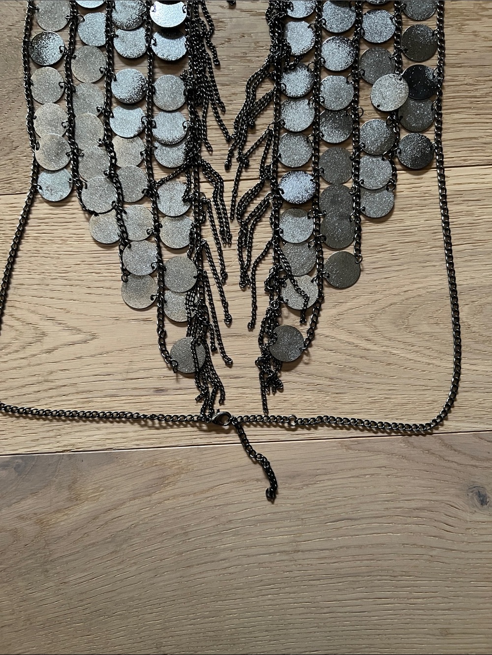 Metallic Coin Fringe Halter Top - Black Silver - Picture 3 of 6